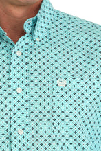 Load image into Gallery viewer, Men's Geometric Print Button-Down Western Shirt - Turquoise