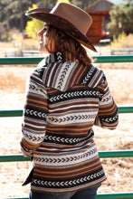 Load image into Gallery viewer, WOMEN'S SOUTHWESTERN PRINT TWEED SHIRT JACKET - BROWN