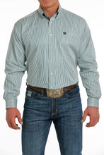 Load image into Gallery viewer, MEN'S STRIPE TENCEL™ BUTTON-DOWN WESTERN SHIRT - TEAL / WHITE