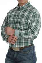 Load image into Gallery viewer, MEN'S PLAID BUTTON-DOWN LONG SLEEVE WESTERN SHIRT - TURQUOISE / WHITE