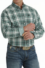 Load image into Gallery viewer, MEN'S PLAID BUTTON-DOWN LONG SLEEVE WESTERN SHIRT - TURQUOISE / WHITE