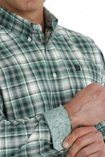Load image into Gallery viewer, MEN'S PLAID BUTTON-DOWN LONG SLEEVE WESTERN SHIRT - TURQUOISE / WHITE