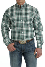 Load image into Gallery viewer, MEN'S PLAID BUTTON-DOWN LONG SLEEVE WESTERN SHIRT - TURQUOISE / WHITE