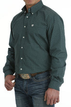 Load image into Gallery viewer, MEN'S GEOMETRIC PRINT BUTTON-DOWN LONG SLEEVE WESTERN SHIRT - GREEN / WHITE