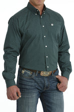 Load image into Gallery viewer, MEN'S GEOMETRIC PRINT BUTTON-DOWN LONG SLEEVE WESTERN SHIRT - GREEN / WHITE