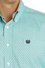 Load image into Gallery viewer, MEN'S GEOMETRIC PRINT BUTTON-DOWN WESTERN SHIRT - TURQUOISE