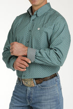 Load image into Gallery viewer, MEN'S GEOMETRIC PRINT BUTTON-DOWN WESTERN SHIRT - GREEN