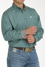 Load image into Gallery viewer, MEN'S GEOMETRIC PRINT BUTTON-DOWN WESTERN SHIRT - GREEN