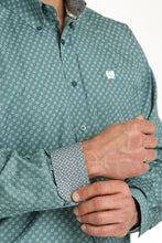 Load image into Gallery viewer, MEN'S GEOMETRIC PRINT BUTTON-DOWN WESTERN SHIRT - GREEN