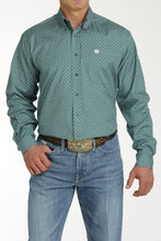 Load image into Gallery viewer, MEN'S GEOMETRIC PRINT BUTTON-DOWN WESTERN SHIRT - GREEN
