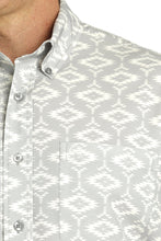 Load image into Gallery viewer, MEN'S SOUTHWESTERN PRINT SHORT SLEEVE ARENAFLEX BUTTON-DOWN SHIRT - GRAY / CREAM