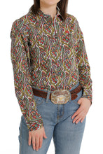 Load image into Gallery viewer, WOMEN'S BUTTON-DOWN WESTERN SHIRT - GREEN / PINK / YELLOW