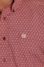 Load image into Gallery viewer, MEN'S KALEIDOSCOPE PRINT BUTTON-DOWN WESTERN SHIRT - BURGUNDY / CORAL