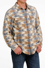 Load image into Gallery viewer, MEN'S AZTEC PRINTED POLAR FLEECE SHIRT JACKET - CREAM