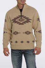 Load image into Gallery viewer, MEN'S 1/4 ZIP AZTEC PRINT PULLOVER SWEATER - KHAKI