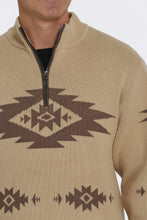 Load image into Gallery viewer, MEN'S 1/4 ZIP AZTEC PRINT PULLOVER SWEATER - KHAKI