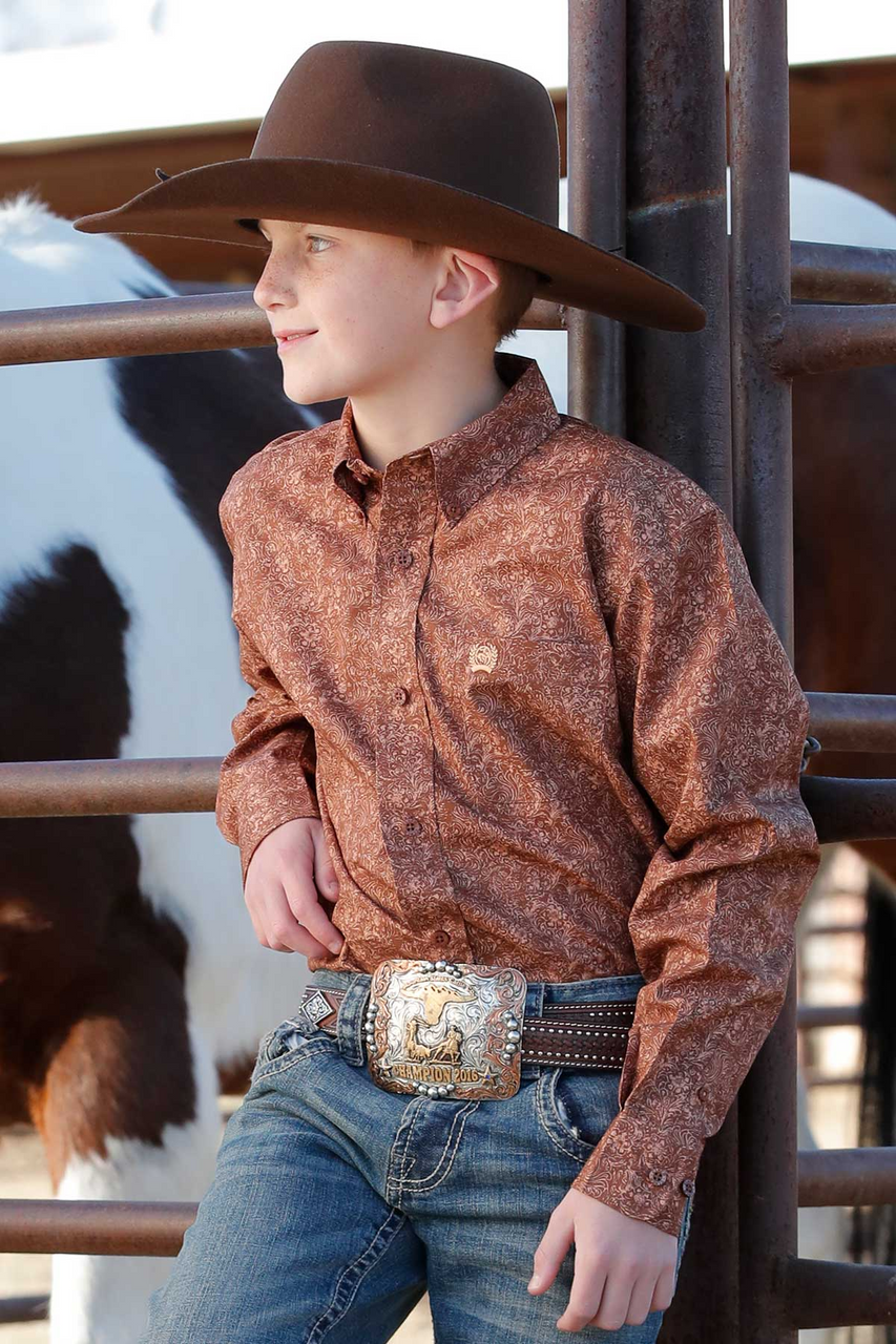 CINCH
CINCH BROWN LONG SLEEVE PRINT - KIDS BOYS SHIRT