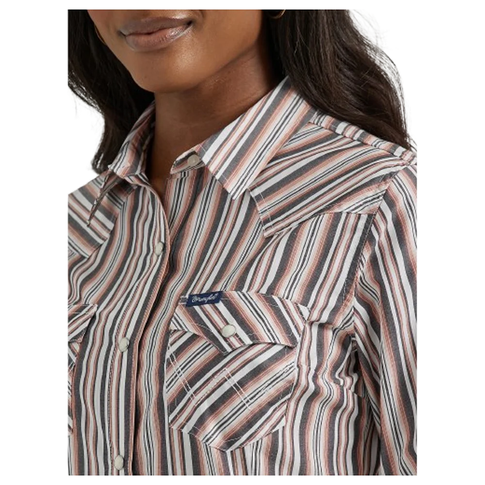Wrangler Women's Metallic Stripe Slim Western Snap Shirt - Pink Grey