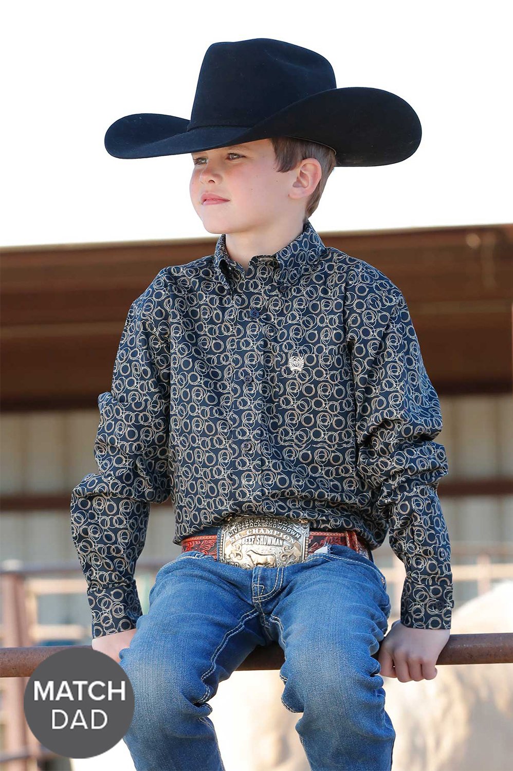 Boy's Rope Print Button-Down Western Shirt - Navy