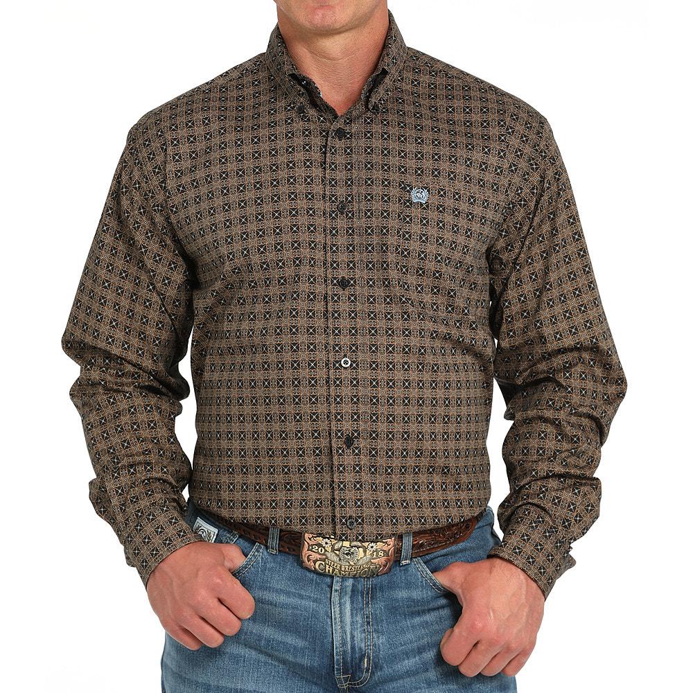 CINCH MEN'S LONG SLEEVE BUTTON DOWN SHIRT- BLACK/BROWN