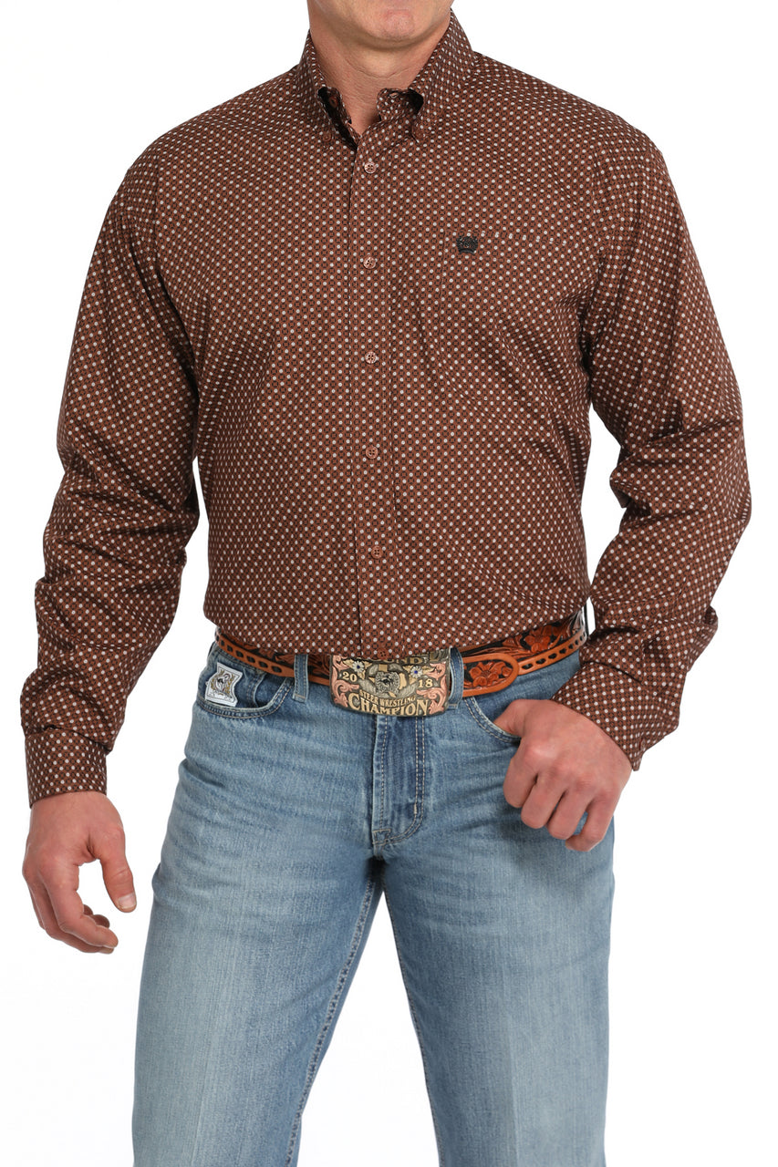 CINCH BROWN GEOMETRIC PRINT - MENS SHIRT