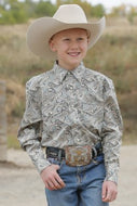 Boy's Paisley Print Button-Down Western Shirt - Green