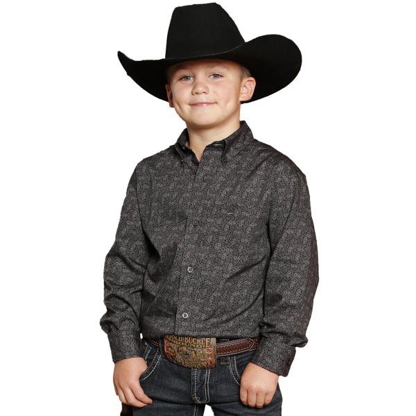 CINCH-Boys' Charcoal Button-Down Paisley Print Western Shirt