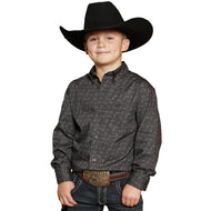 CINCH-Boys' Charcoal Button-Down Paisley Print Western Shirt