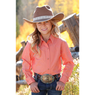 Cruel Girl Girls' Long Sleeve Metallic Stripe Western Snap Shirt - Coral