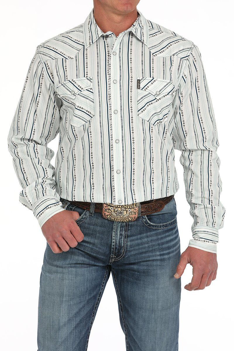 Men's Modern Fit Stripe Snap Front Western Shirt - White