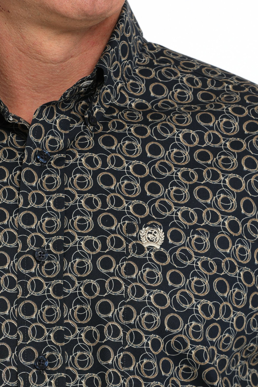 Men's Rope Print Button-Down Western Shirt - Navy