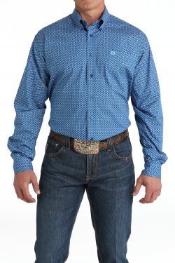 Men's Stretch Geometric Print Button-Down Western Shirt - Royal