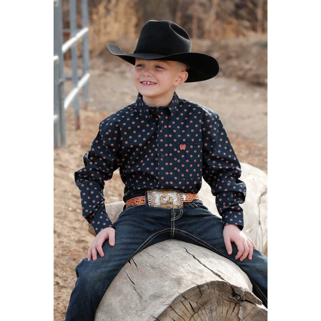 Cinch Boy's Long Sleeve Navy Button Down Shirt