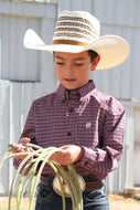 Boy's Geometric Print Button-Down Western Shirt - Purple
