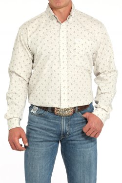 Men's Rooster Print Button-Down Western Shirt - Gray