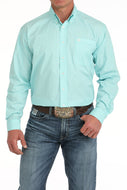 Men's Geometric Print Button-Down Western Shirt - Turquoise