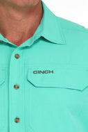 Men's Solid Short Sleeve Button-Down Western Shirt - Turquoise
