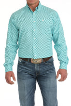 Load image into Gallery viewer, Men&#39;s Geometric Print Button-Down Western Shirt - Turquoise

