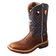 Twisted X Men's Mocha Brown and Navy Blue with Cross Embroidery Waterproof Wide Square Alloy Toe Work Boot