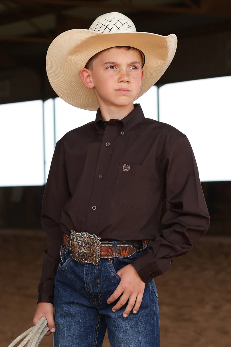CINCH BOYS SOLID BROWN LONG SLEEVE BUTTON UP – Saratoga Feed & Grain
