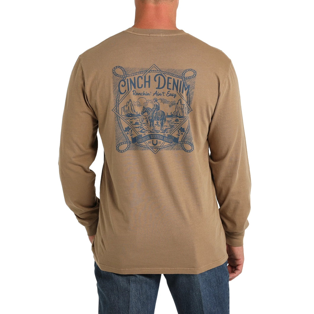 Cinch Men's Ranchin' Ain't Easy Khaki Long Sleeve T-Shirt