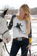 WOMEN'S RAGLAN TEE - CREAM / NAVY
