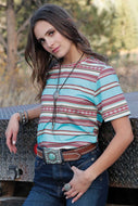 Women's Southwest Stripe Tee - Turquoise/Red
