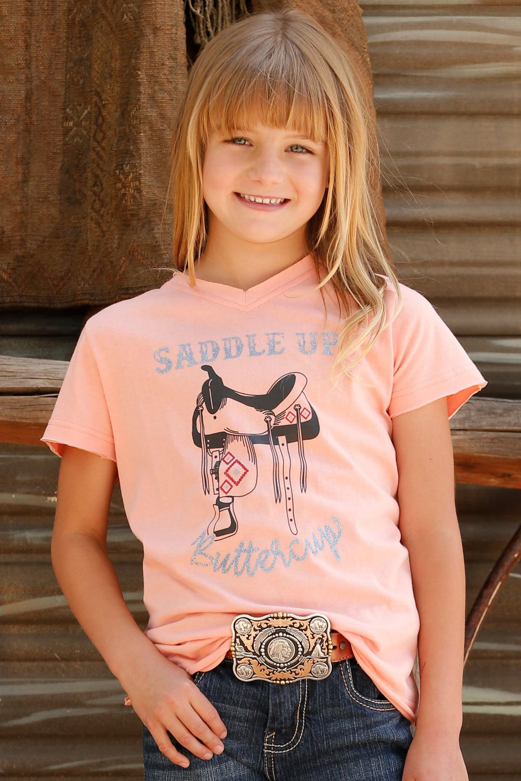 GIRL'S SADDLE UP BUTTERCUP TEE - PINK