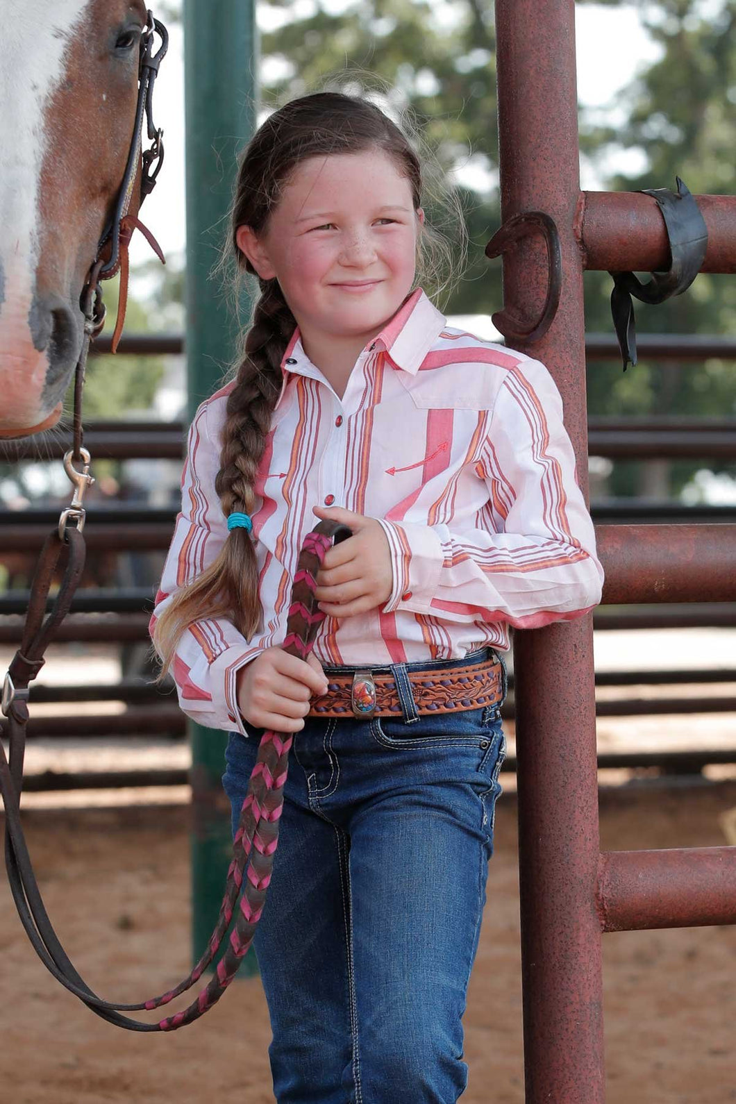 GIRL'S STRIPE BUTTON-DOWN WESTERN - MULTI