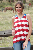 WOMEN'S USA GEORGETTE TANK - RED / WHITE / BLUE
