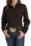 Women's Stretch Tonal Print Button-Down Western Shirt - Brown