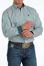 Load image into Gallery viewer, MEN&#39;S STRIPE TENCEL™ BUTTON-DOWN WESTERN SHIRT - TEAL / WHITE
