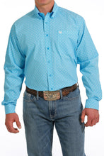 Load image into Gallery viewer, MEN&#39;S GEOMETRIC PRINT BUTTON-DOWN WESTERN SHIRT - TURQUOISE
