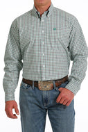 MEN'S PLAID BUTTON-DOWN WESTERN SHIRT - WHITE / GRAY / GOLD